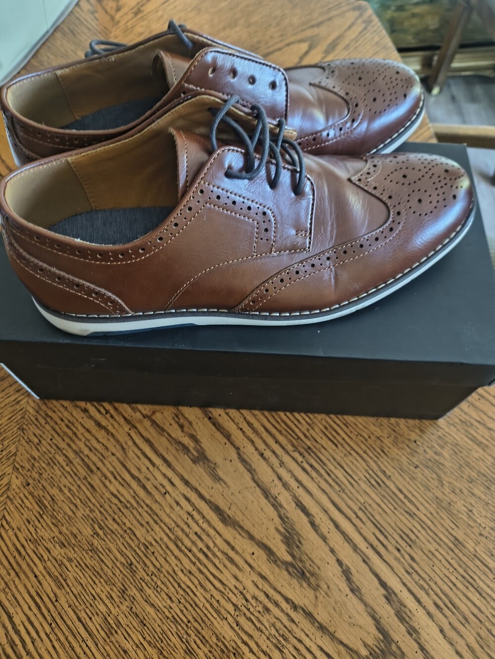 Tasso Elba Brown Leather Wingtip Derby Shoes